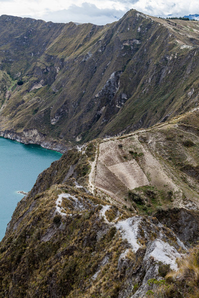 厄瓜多尔基洛托亚火山口边缘的徒步小径
