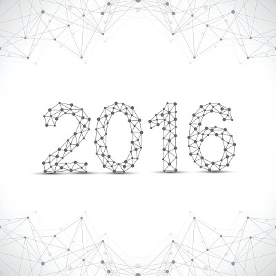 2016年新年快乐。图形背景分子和