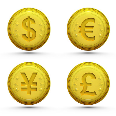 全球货币金币孤立在白色