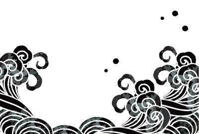 海啸和鱼打印风格矢量插图