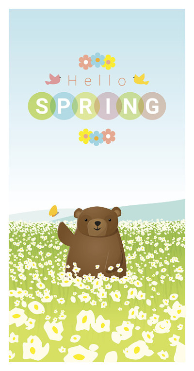 Hello spring landscape background with bear 2