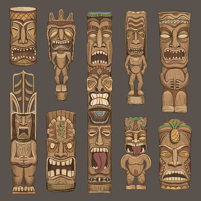 Vector set of tiki idols color illustration