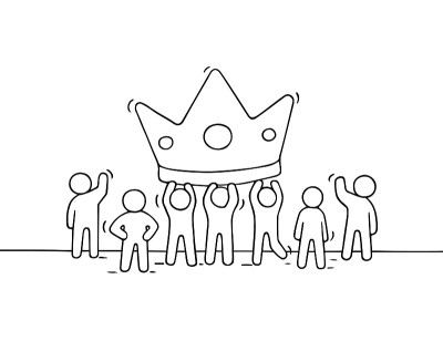 画的是戴着大皇冠的工作小人物。