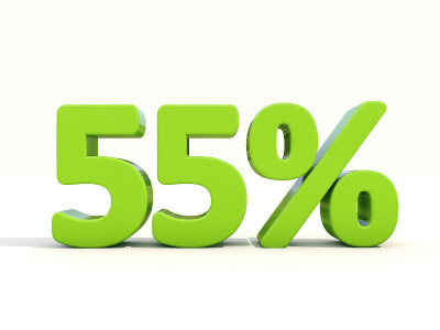 白色背景上55%的百分比图标