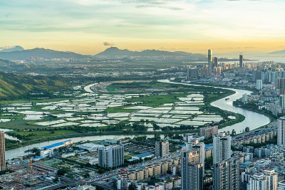 航拍中国广东省深圳市的建筑综合体