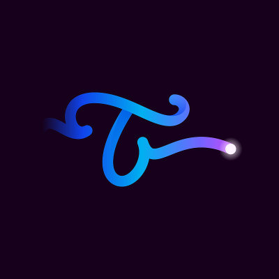 T字标志带有渐变线和闪点。