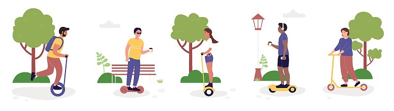 Eco city transportation set, cartoon characters ri