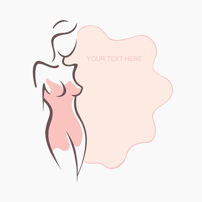性感的女孩穿着粉红色的裙子，摆着美丽的姿势。时尚和美丽。矢量图形插图，文字的地方，传单，横幅图标的设
