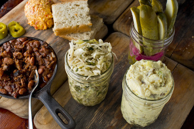 Barbecue side dishes. Baked beans, potato salad, c