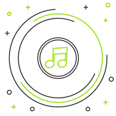 线条音乐音符，音调图标孤立在白色背景。色彩斑斓的轮廓的概念。向量