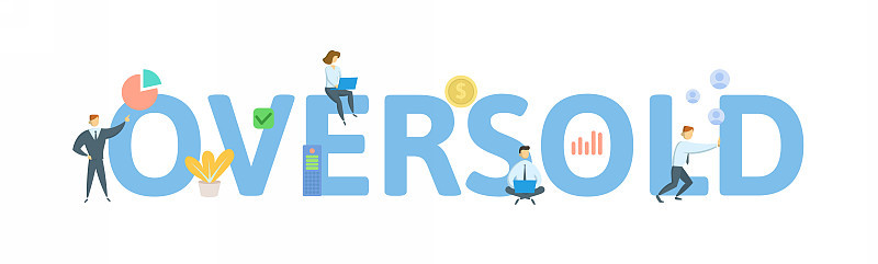 Oversold. Concept with keywords, people and icons.