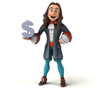3D插图的卡通人在历史巴洛克服装