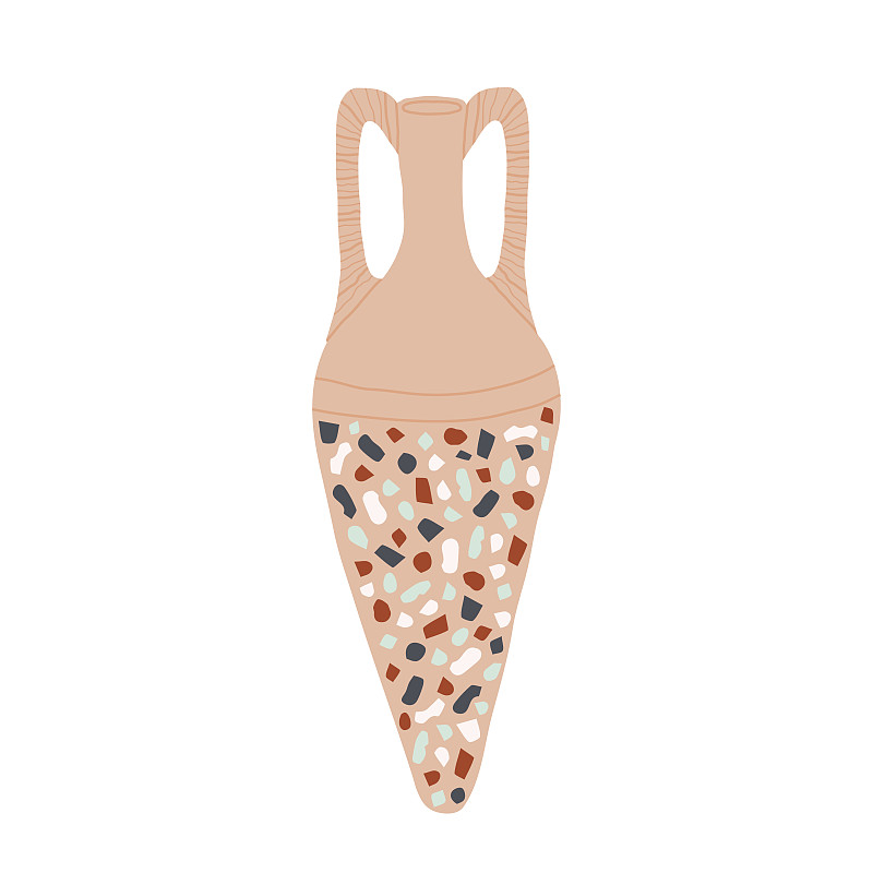 Beige amphora with terrazzo mosaic isolated on whi