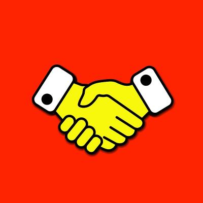 握手彩色线图标。高质量的卡通孤立标志的颜色背景。从财务收集扁平时尚握手标志。对于web, app, 
