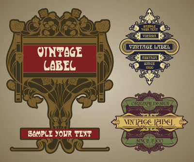 vector vintage items:标签Art Nouveau