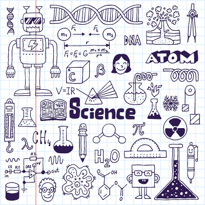 学校科学涂鸦2。手绘矢量插图。