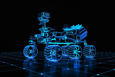 网格上的虚拟火星漫游者(3d渲染)