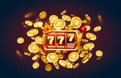 Slots 777 banner, golden coins jackpot, Casino 3d 
