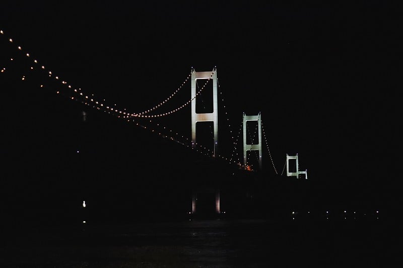 日本爱媛县今仓市黑岛海峡大桥夜景。