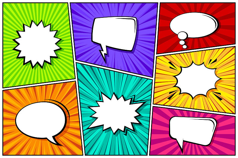 Cartoon comic backgrounds set. Speech bubble. Comi