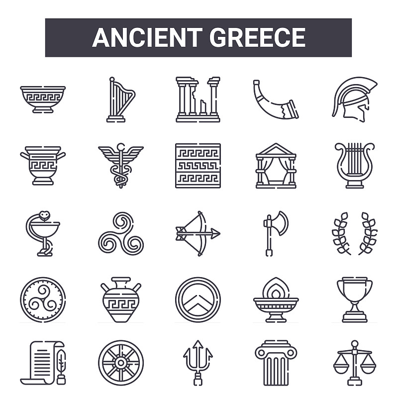 ancient greece outline icon set. includes thin lin