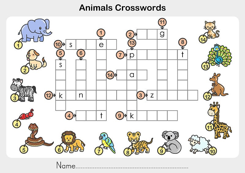 Animals Crosswords - Worksheet for education.