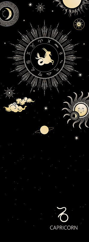 星座的背景。星座摩羯座。仿古风格。垂直的旗帜。