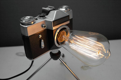 Retro lamp from an old camera with an Edison lamp 