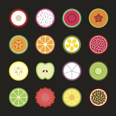 平面水果切片，矢量设计插图