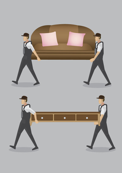 搬运家具的家搬家矢量卡通插图