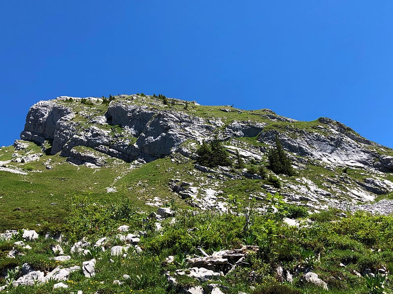 位于瑞士施维茨州内塔尔山谷和高山瓦格塔勒尔湖(Waegitalersee)之上的希贝格山