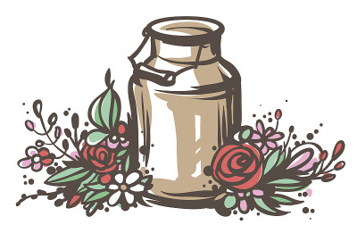 带花的素描牛奶罐。