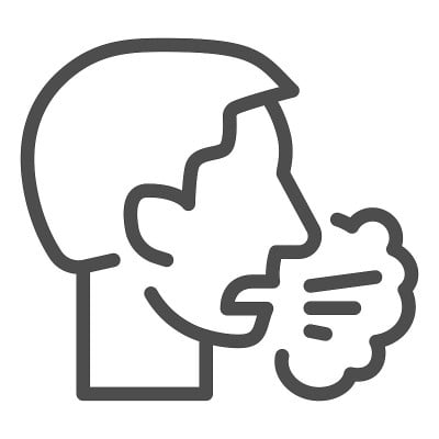打喷嚏或咳嗽的人线图标。病毒感染传播符号，轮廓风格象形文字在白色背景上。移动概念和网页设计的冠状病毒