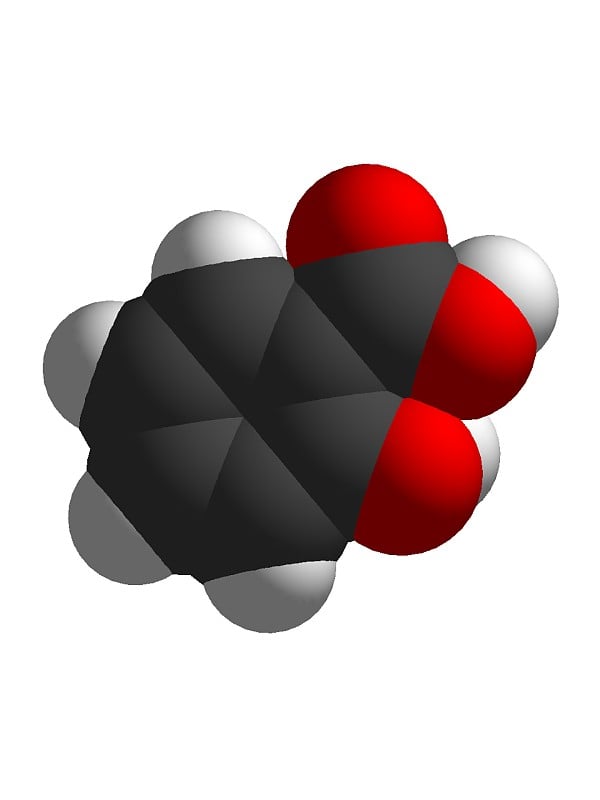 水杨酸三维空间填充分子结构孤立的白色背景化学分子