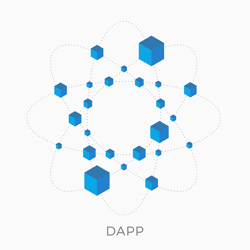 Dapps等距平面矢量图标概念。区块链技术上的分散应用。以太坊或比特币加密货币上的开源软件和智能合约