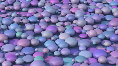 蓝色和紫色的球在变形。抽象插图，3d渲染。
