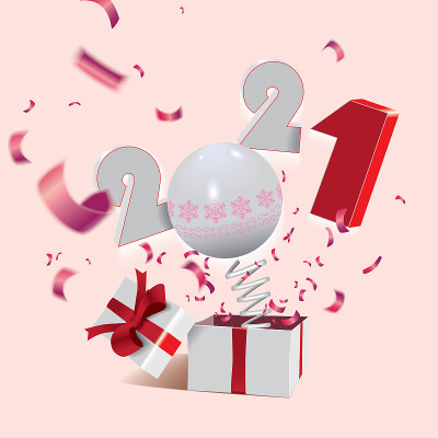 Happy New Year 2021,surprising box with a numbers 