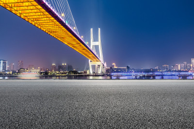 上海南浦大桥和柏油路夜景