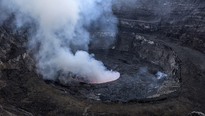 Crater of nyiragongo volcano in eruption