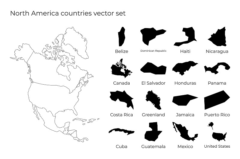 北美地图的区域形状。