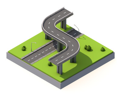 等距3d低多边形公路图标。3d渲染