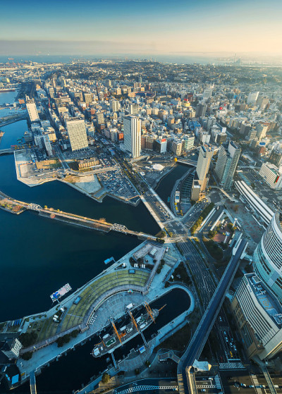 鸟瞰图横滨城市景观在港区滨水滨dis