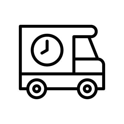 晚餐市场或网购相关的快递车，带有线性时钟矢量，
