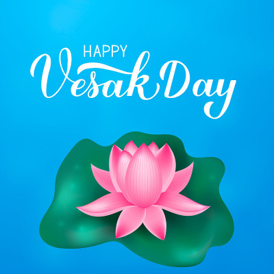 祝您卫塞节快乐，书法、手字、荷花。佛教节日排版海报。易于编辑矢量模板贺卡，横幅，传单，贴纸，t恤。