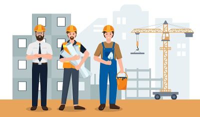 建筑工地上的建筑者或工人团队角色