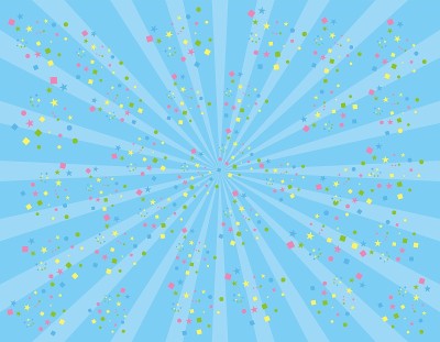 彩色纸屑和磁带飘扬的蓝色集中线背景，壁纸/插图材料(矢量插图)