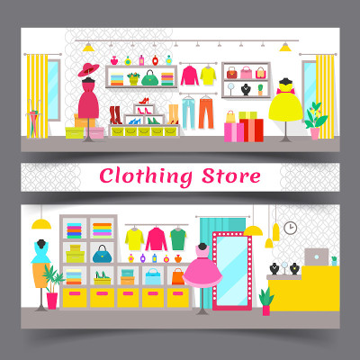 充满时尚时尚服装的服装店