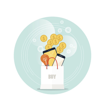 经营理念。在线购物。信息图背景E-com