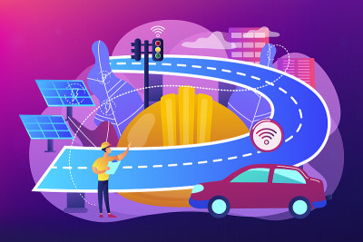 智能道路建设概念矢量插图。