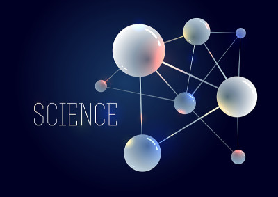 分子矢量抽象背景，三维立体科学化学物理主题设计元素，原子粒子微纳米科学插画。